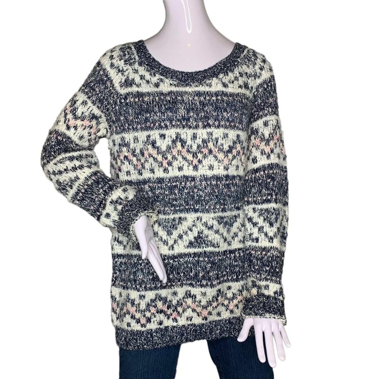 Garage Crewneck Sweater Size Xs/S Chunky Knit Geometric Pattern Re